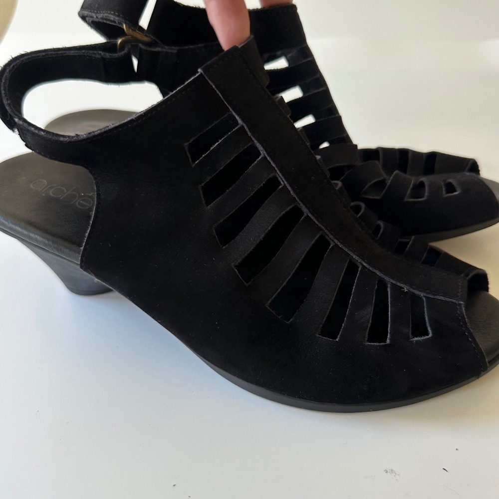 Arche Sandals Enexor Black Nubuck Suede Cage Slingback Wedge size 38 - Picture 5 of 13